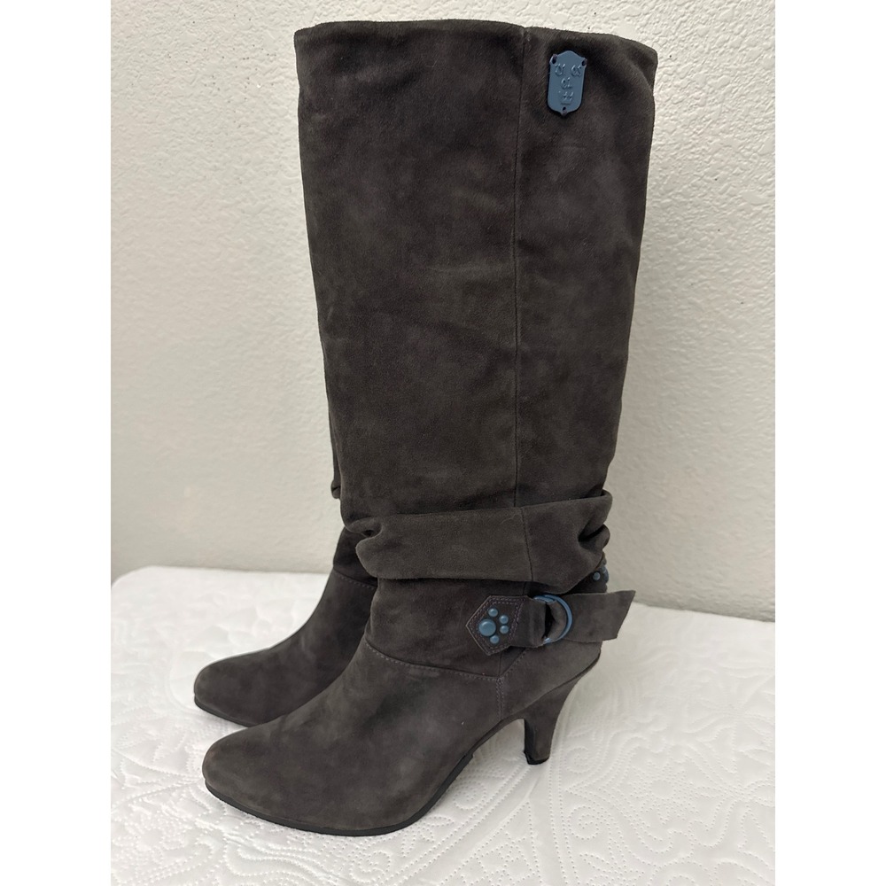 Diesel Hubsch Grey Suede Slouchy Studded Tall Heeled Boots Size 11